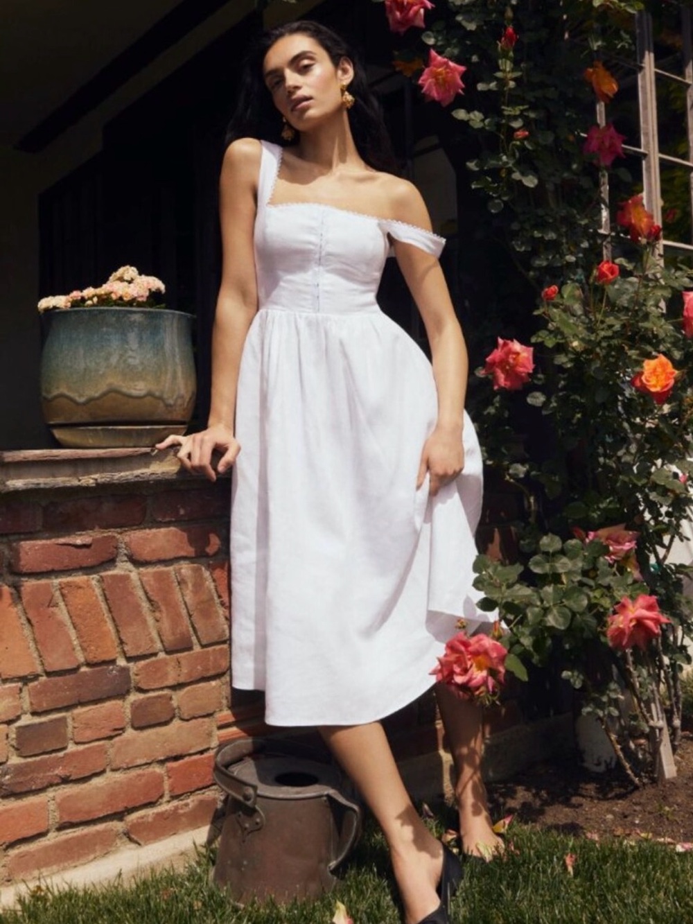Reformation Tagliatelle 100% Linen Midi Dress Off White , size 4